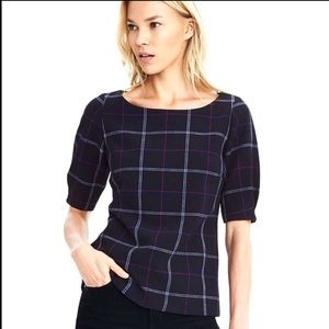 Banana Republic Emmie Puff Sleeve Plaid Top